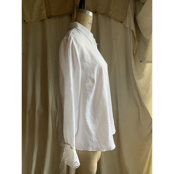 Ralph Lauren Women’s White Linen Button Down With Eylet Handkerchief Cuffs 14W - Picture 2 of 7